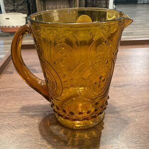 Pier 1 Amber Glass Pitcher 7.5" Tall Discontinued Vintage
